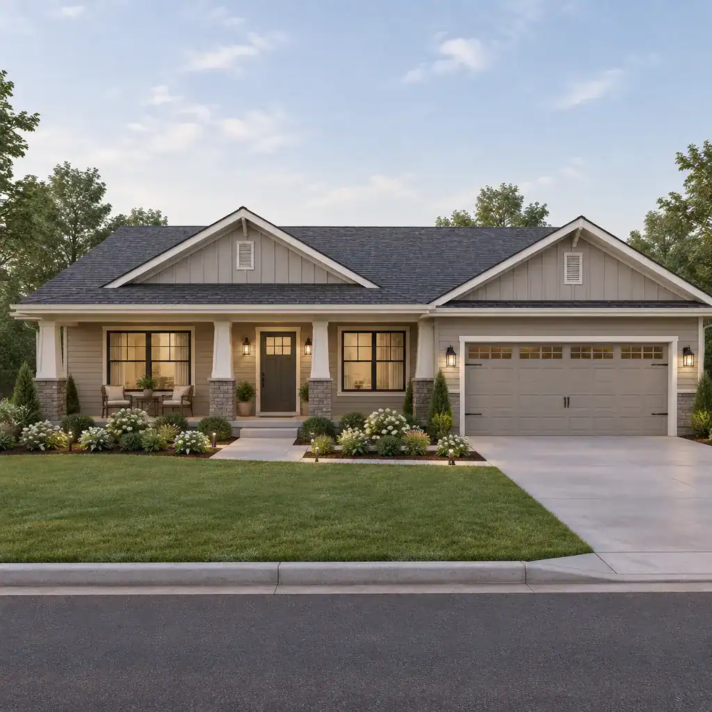 coordinated ranch house porch garage exterior details