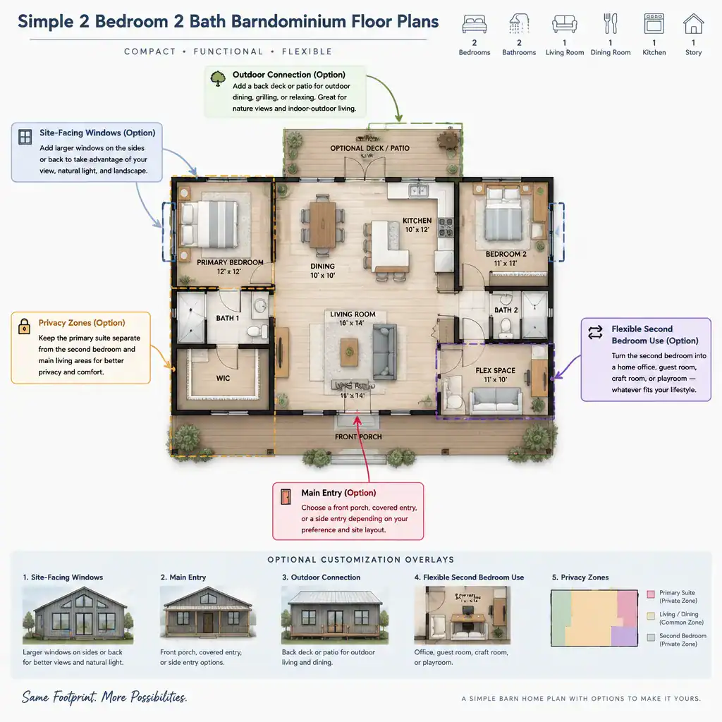 customizable two bedroom barndominium floor plan ideas