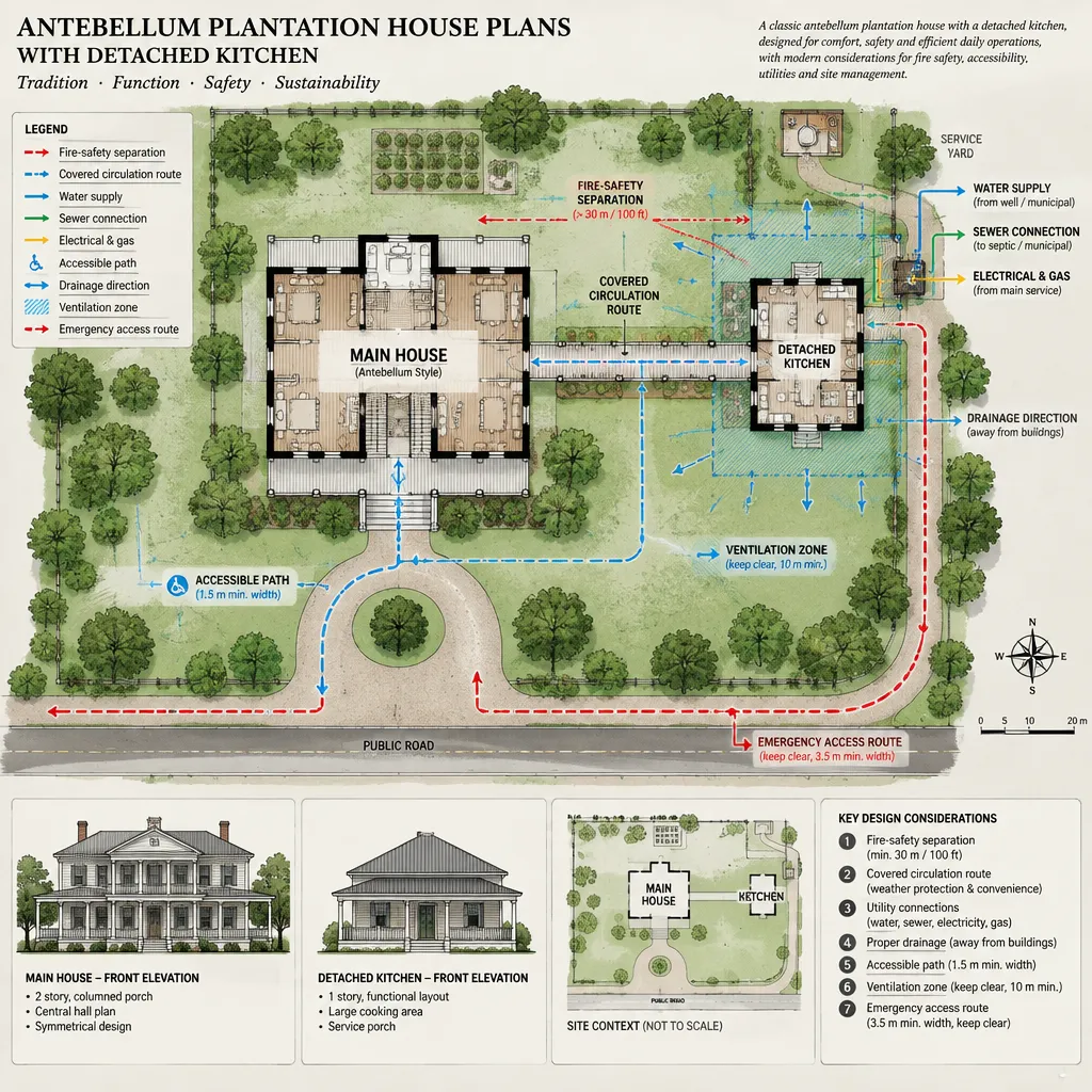 detached kitchen plantation house safety planning diagram