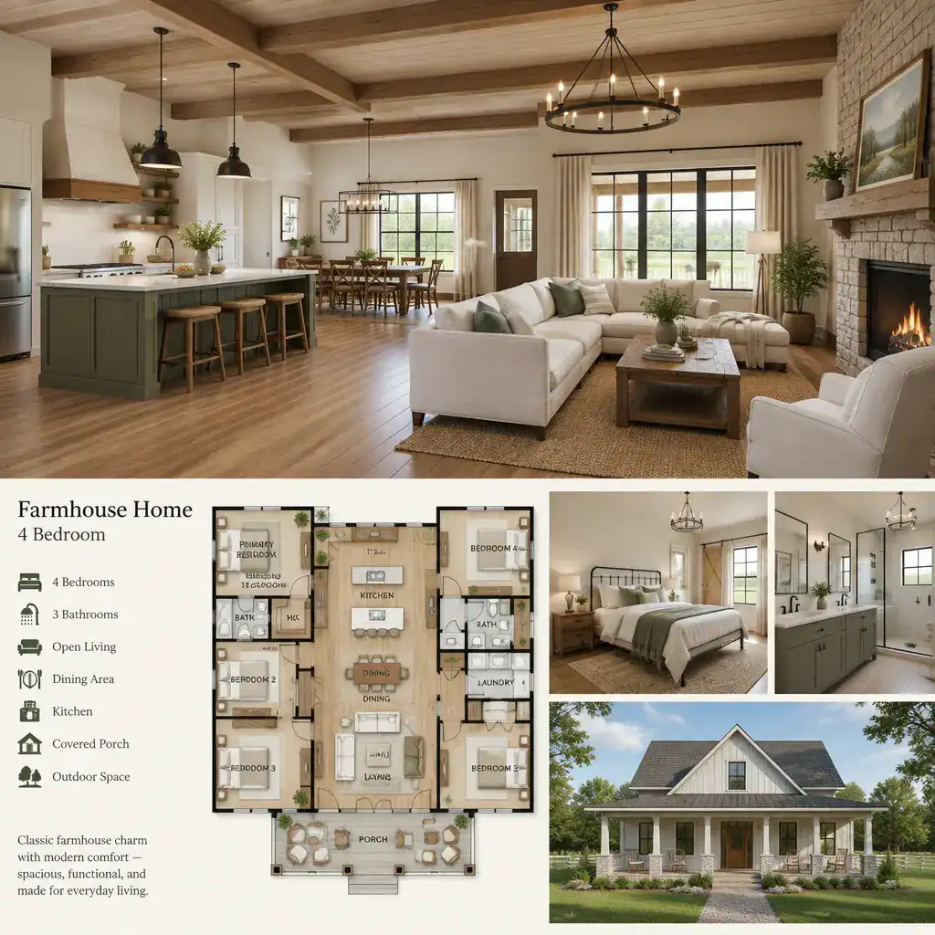 farmhouse kitchen dining living room layout