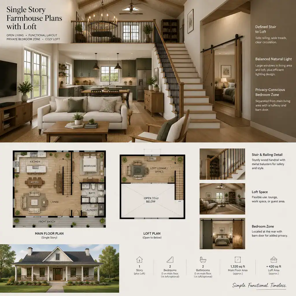 farmhouse loft stair circulation and privacy concept