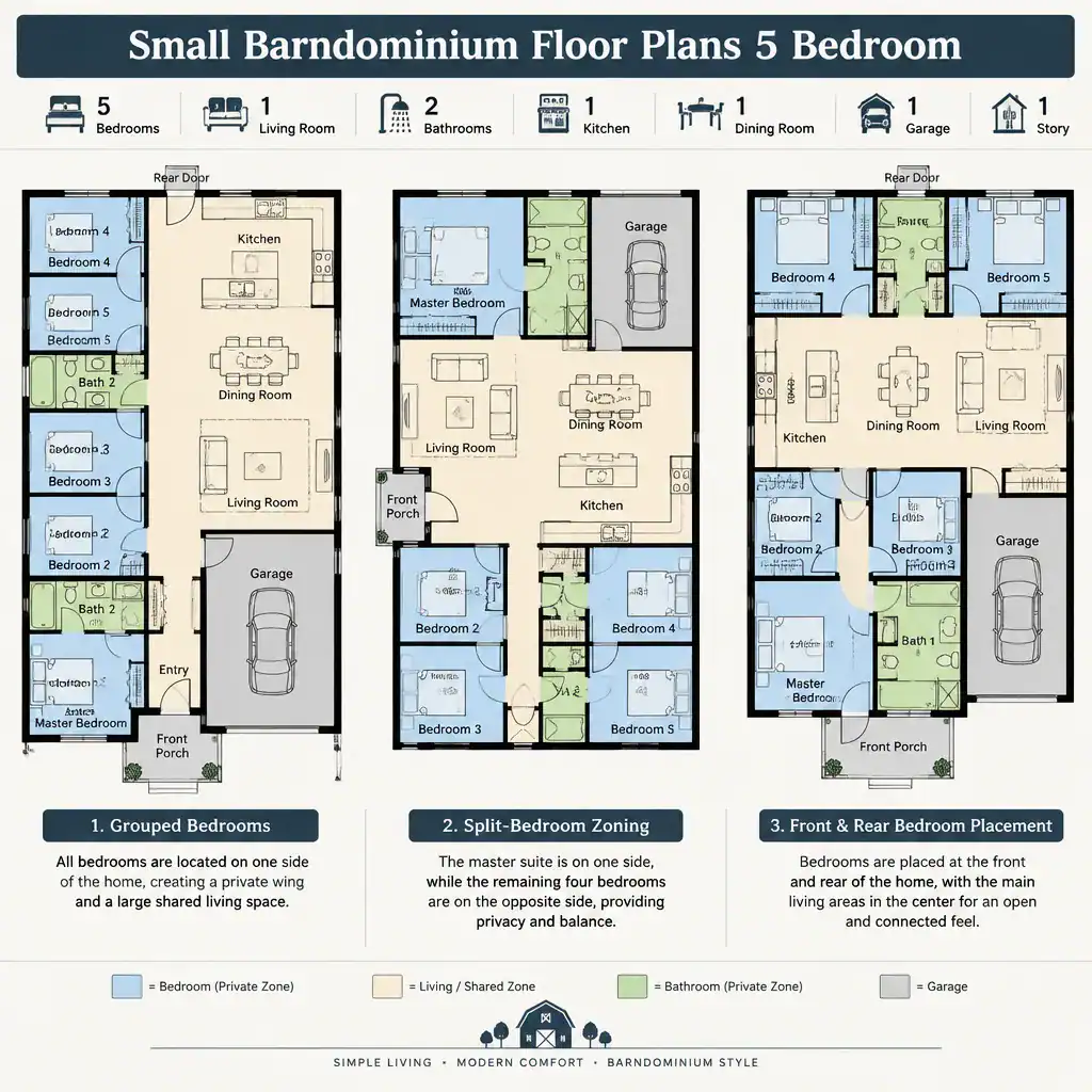 five-bedroom barndominium bedroom zoning ideas