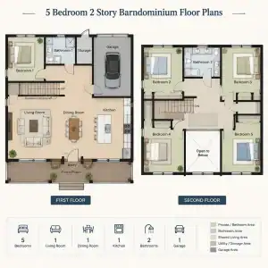 5 Bedroom Barndominium Floor Plans: Comparing Layout Approaches