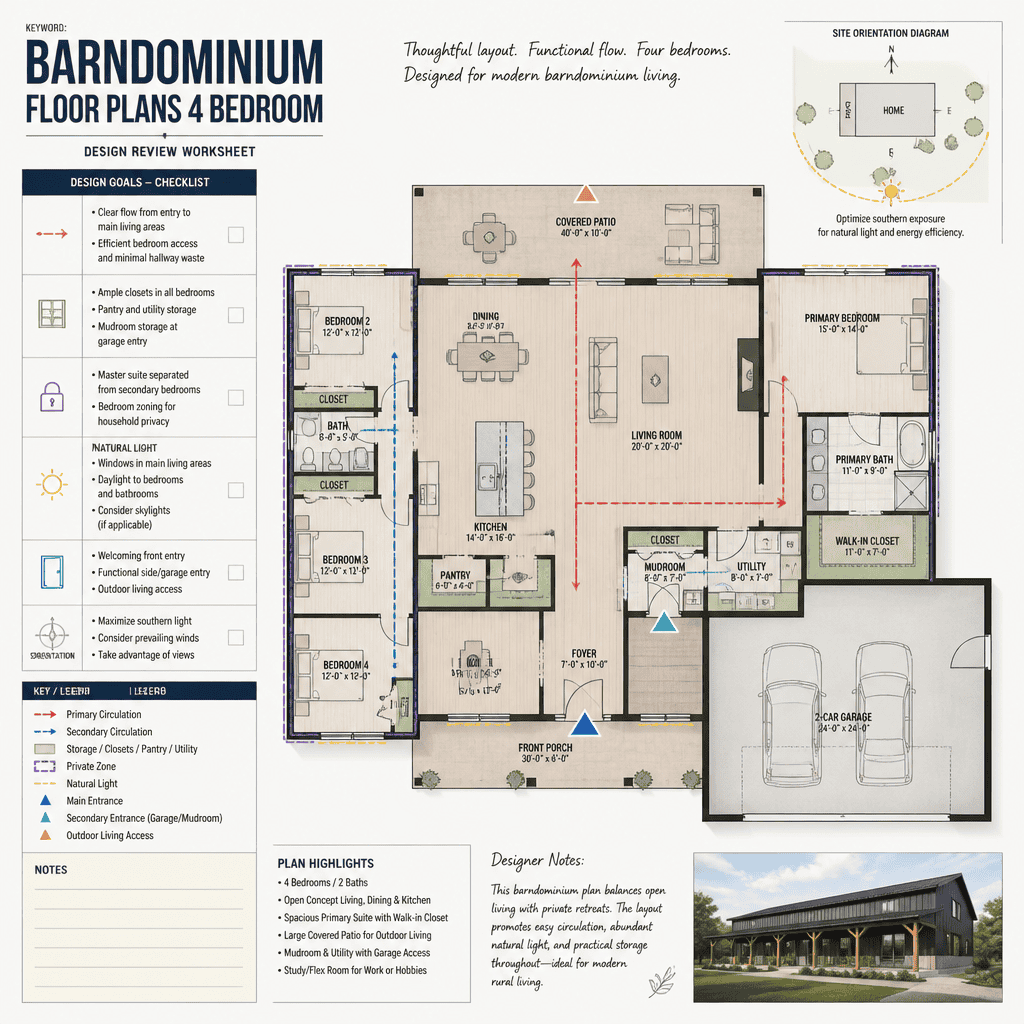 four bedroom barndominium floor plan evaluation checklist