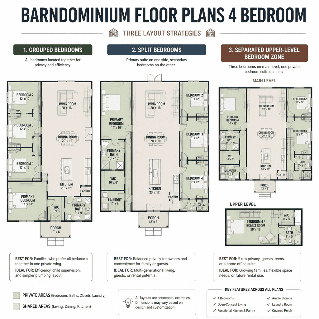 four bedroom barndominium floor plan layout comparison