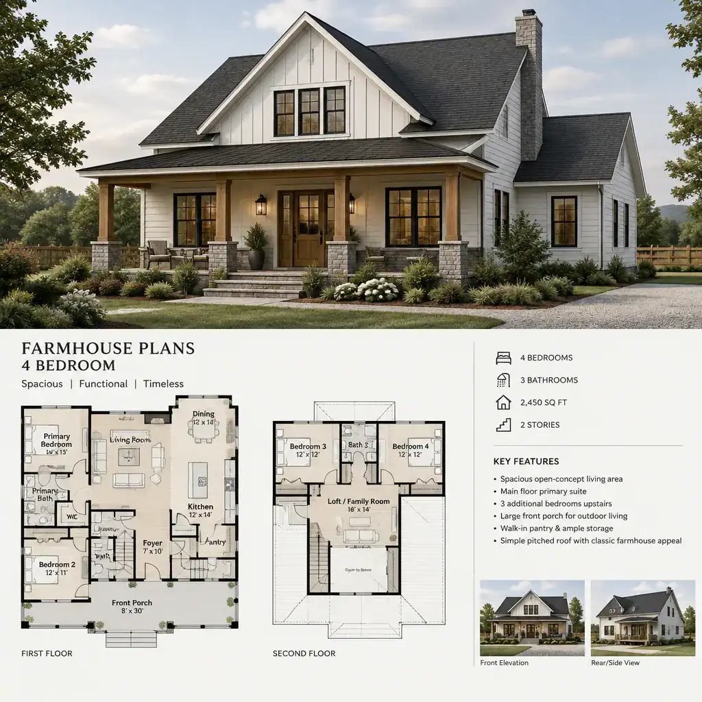 four bedroom farmhouse exterior with porch