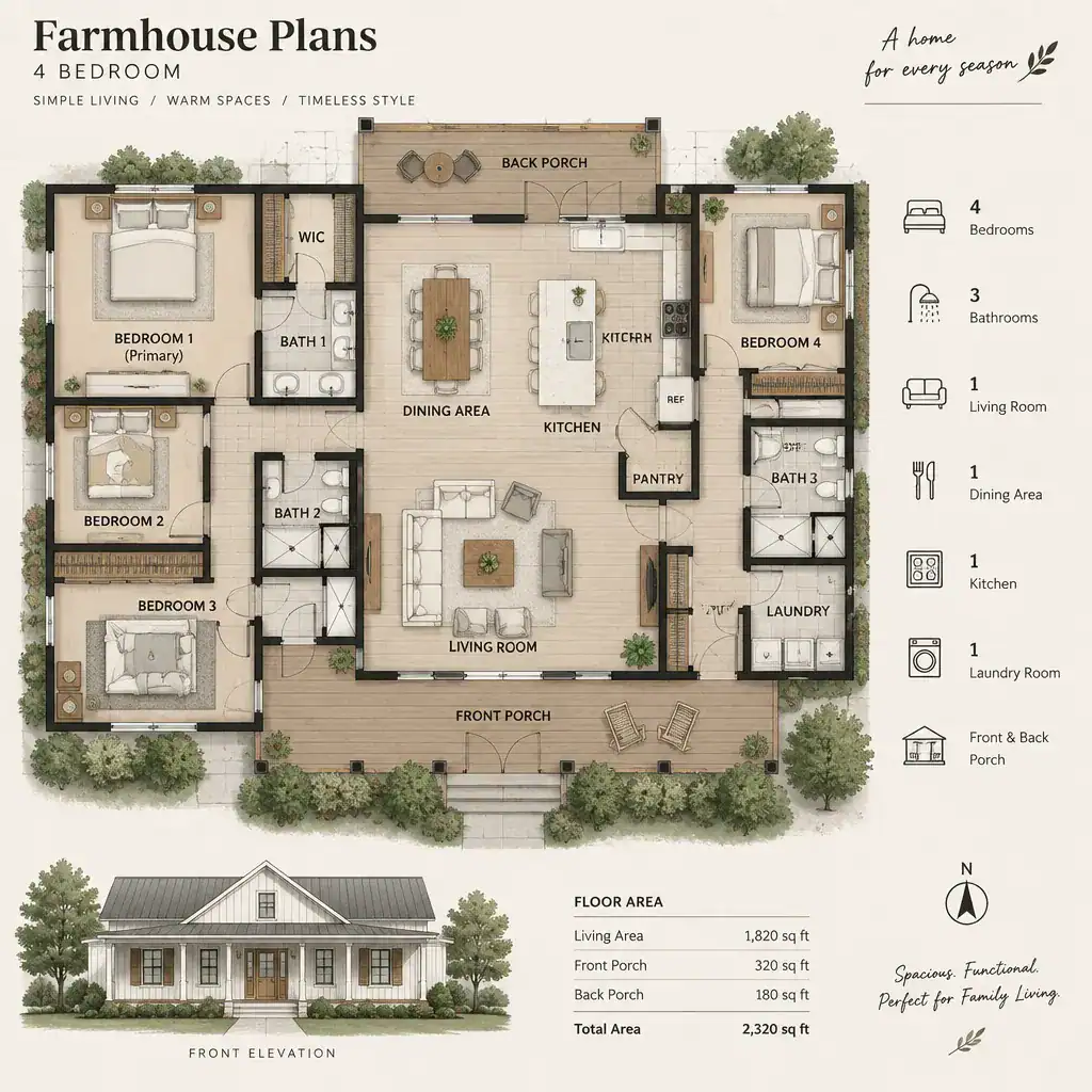 four bedroom farmhouse floor plan layout