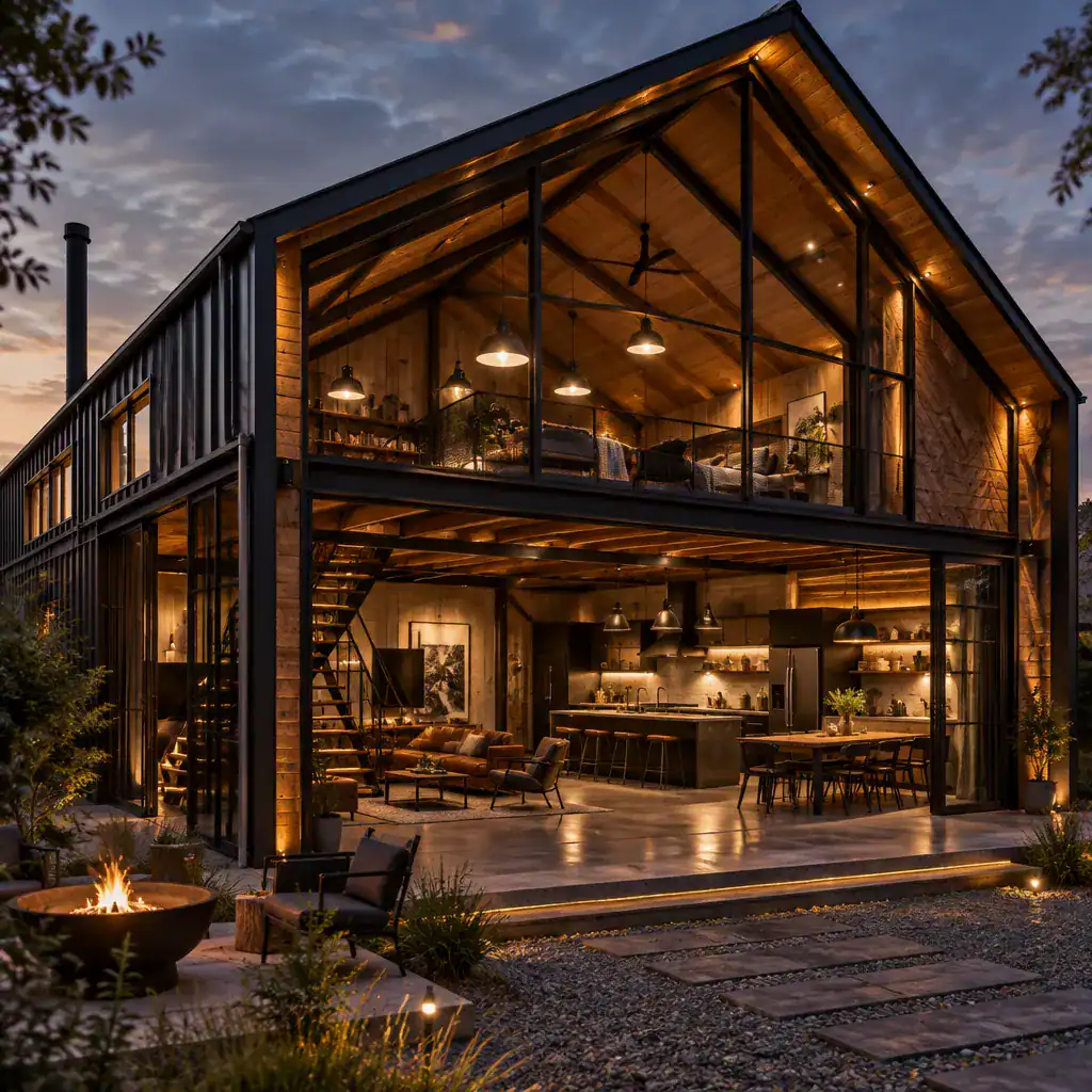industrial-barn-house-loft-layered-lighting