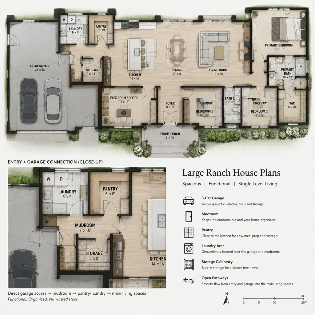 large ranch house practical storage and circulation