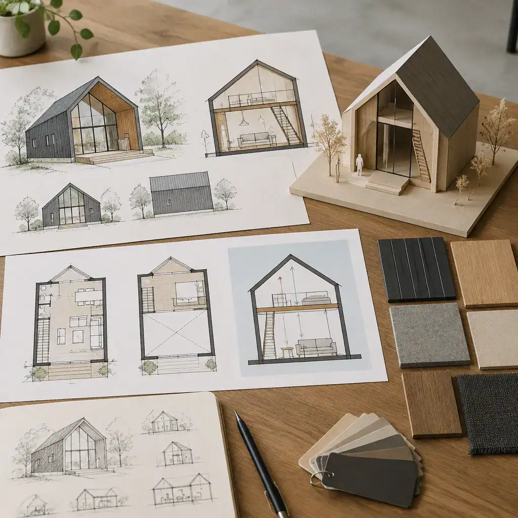 minimalist barn house loft design planning concept