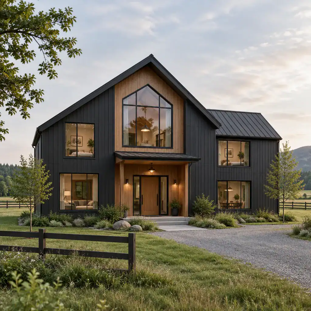 modern three bedroom barn house exterior with clean gabled design