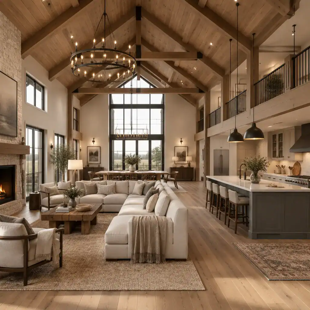 modern transitional barn house interior