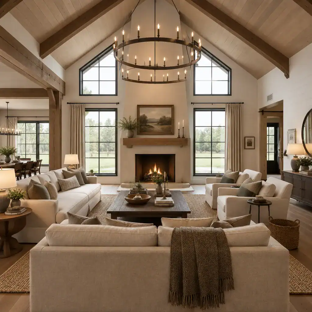 modern transitional barn house living room