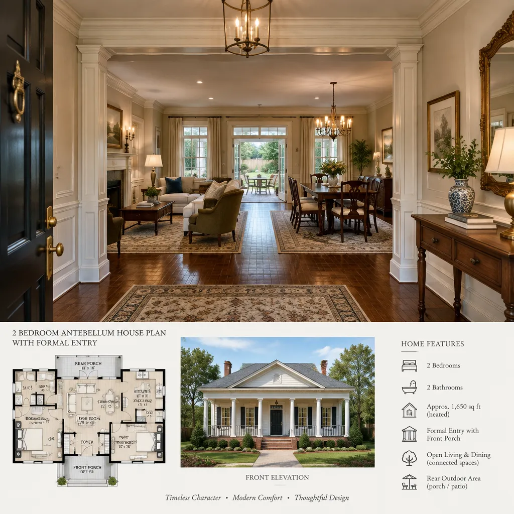 plantation house formal foyer connected living dining spaces