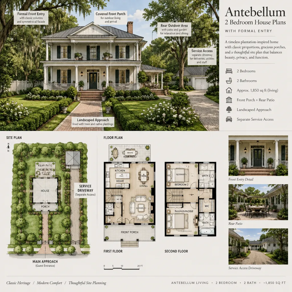 plantation house site plan with formal front entry and porch