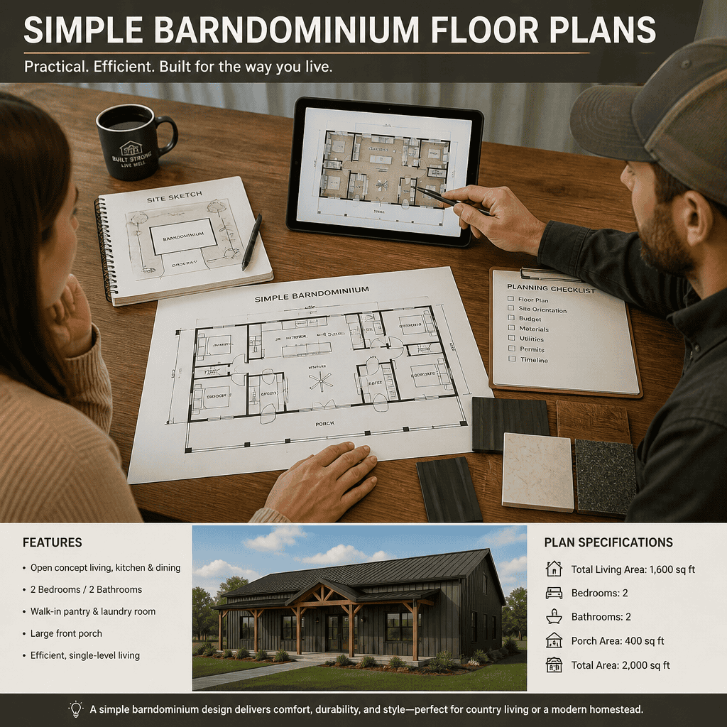 reviewing a simple barndominium floor plan