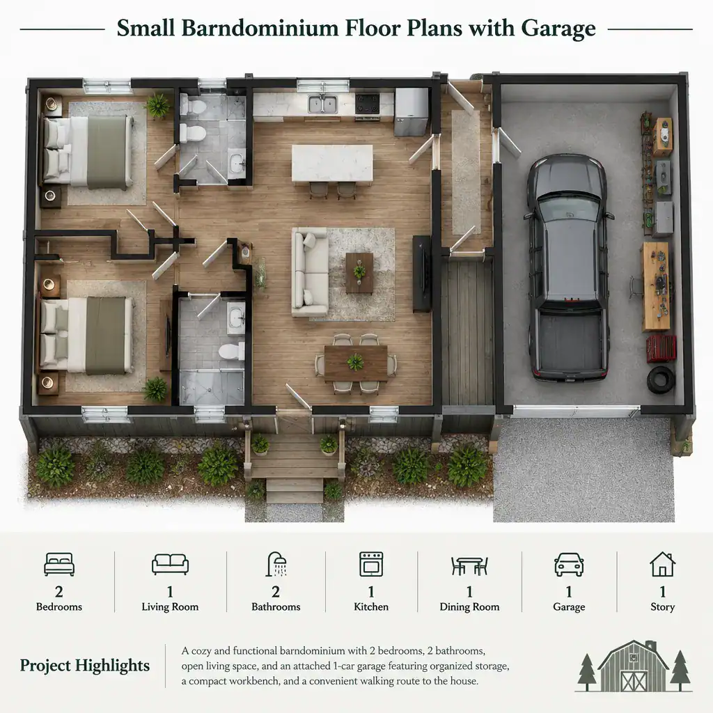 small barndominium garage storage and circulation layout