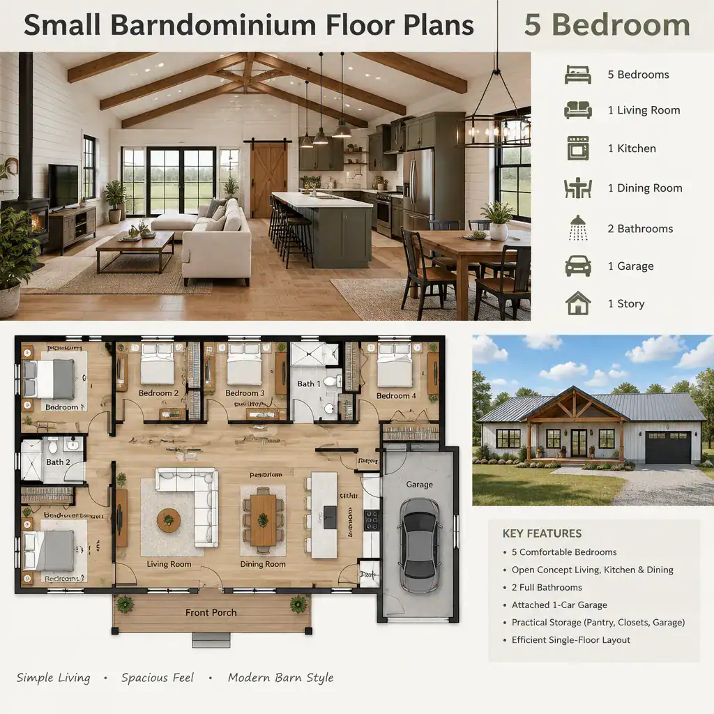 small barndominium open living kitchen dining layout