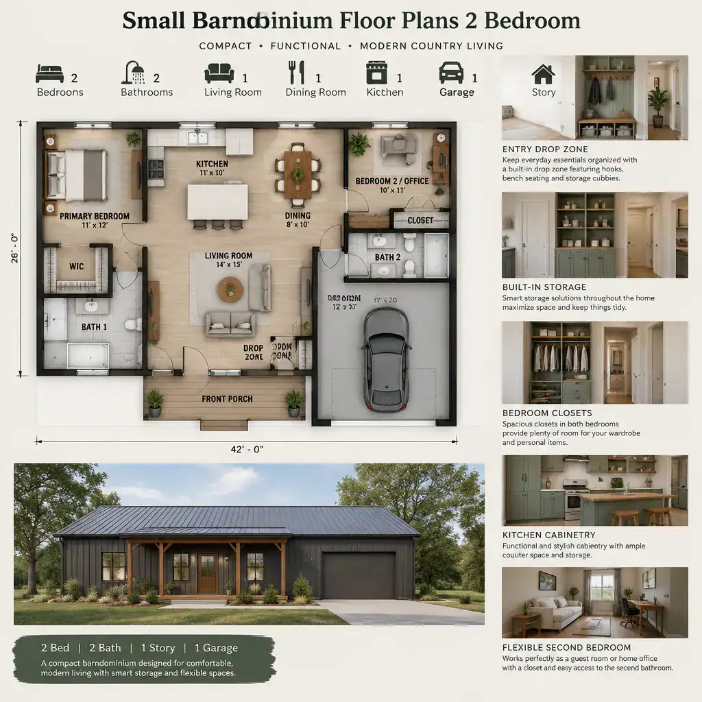 small barndominium storage and flexible second bedroom ideas