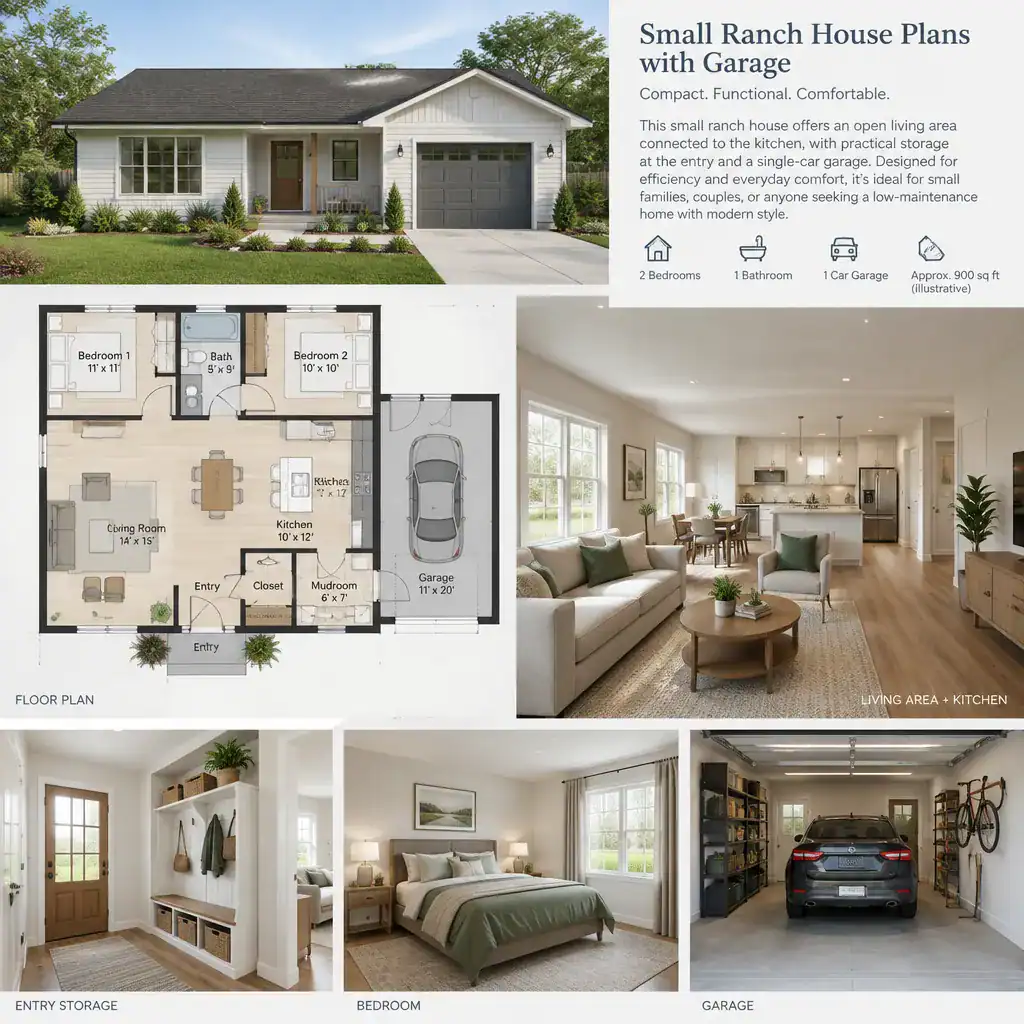 small ranch house living area with organized storage