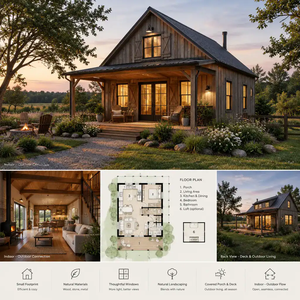 small rustic barn house porch and outdoor connection