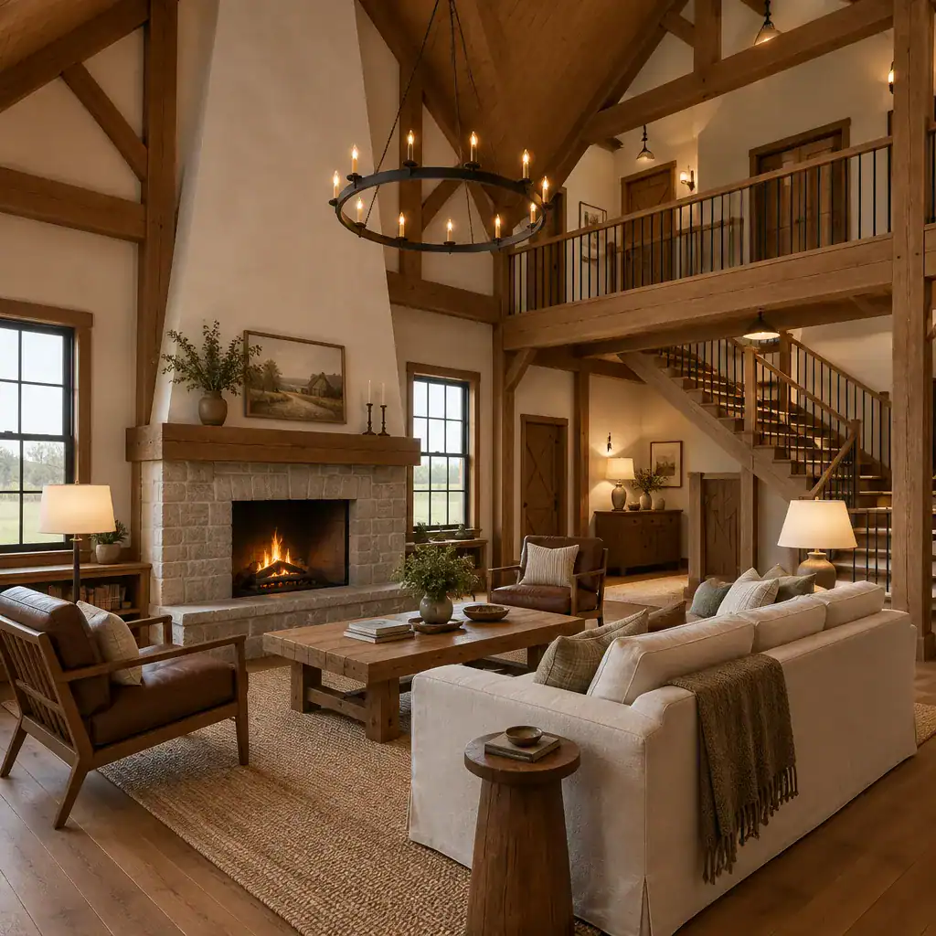 traditional barn house interior living room