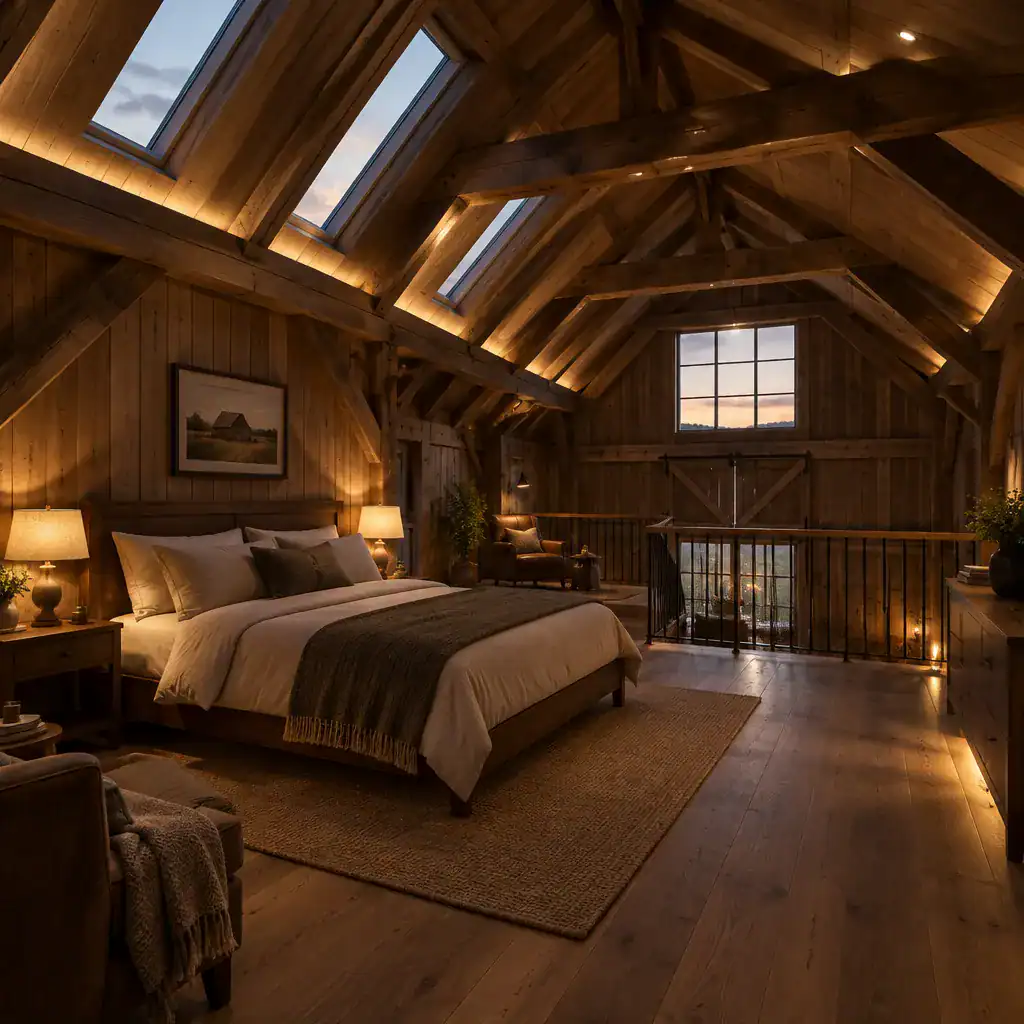 traditional-barn-house-loft-bedroom-lighting