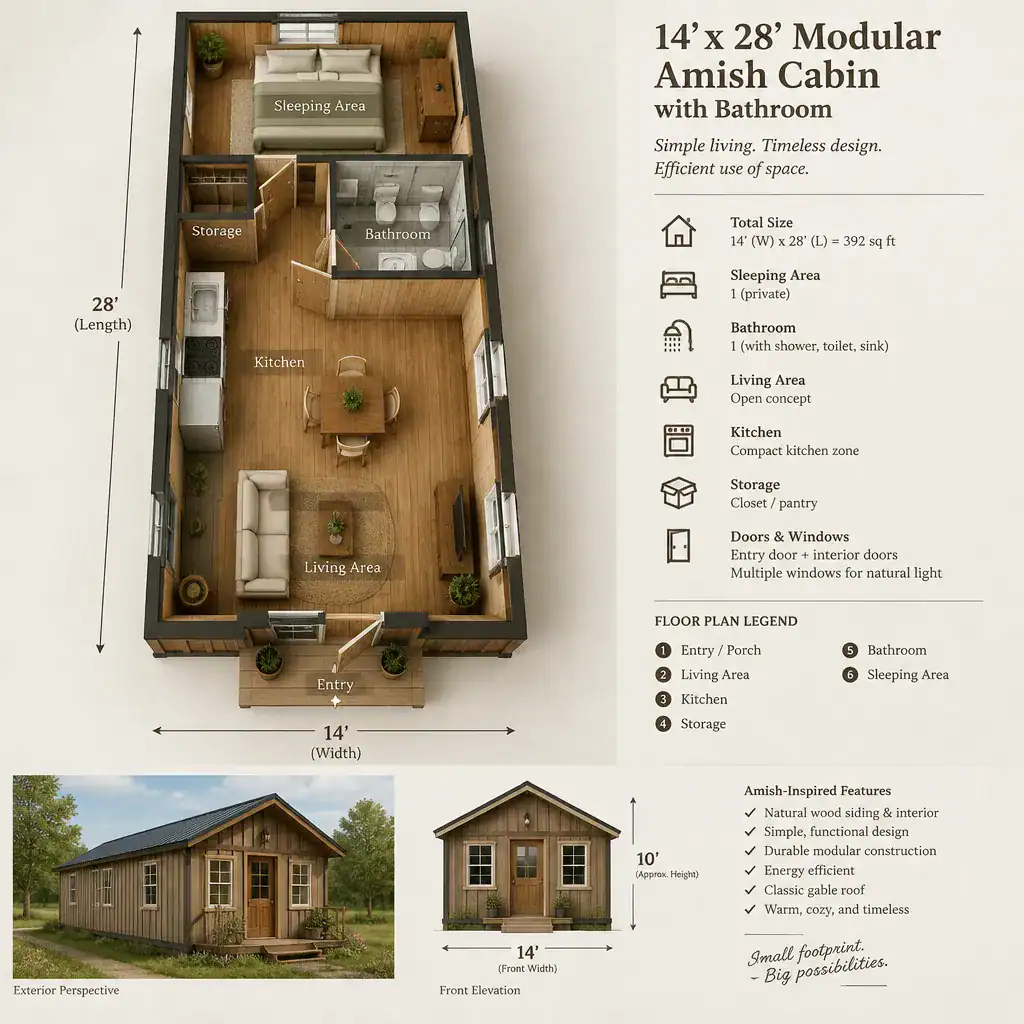 14’x28 modular amish cabin