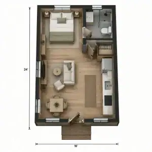 16×24 Cabin Interior Plans