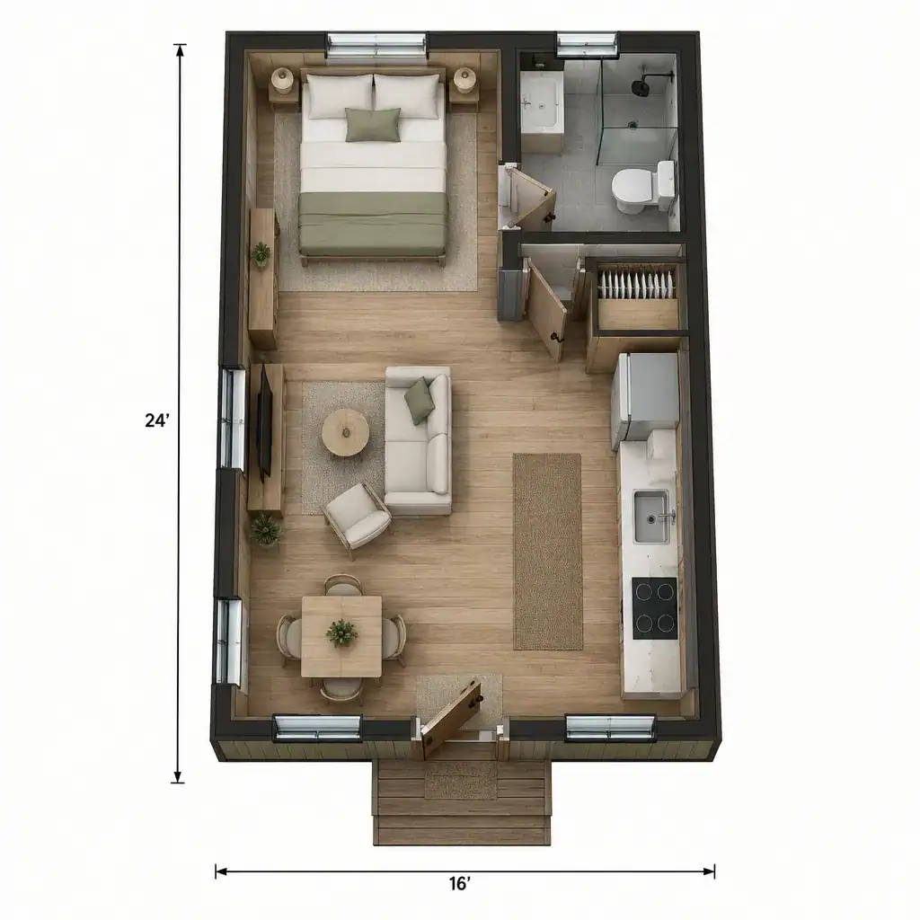 16×24 Cabin Interior Plans
