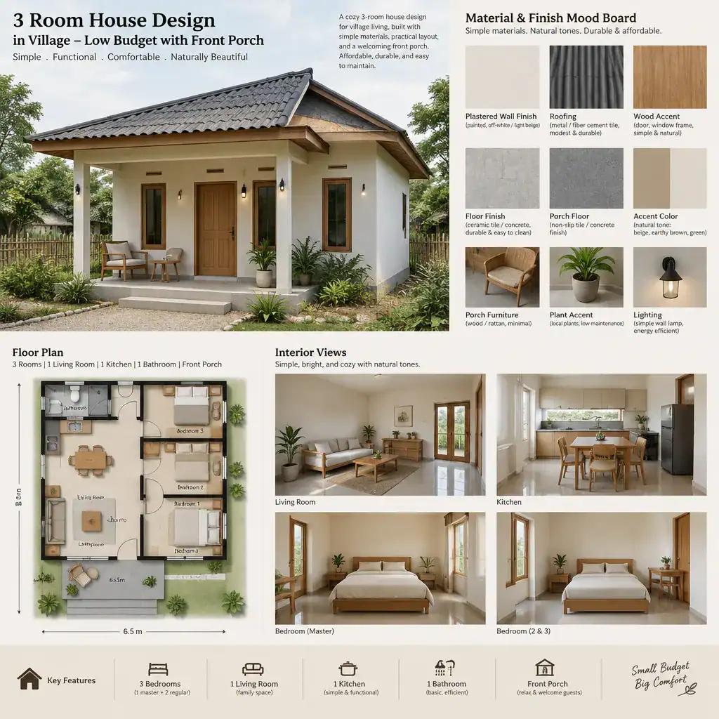 Affordable material palette for a village villa