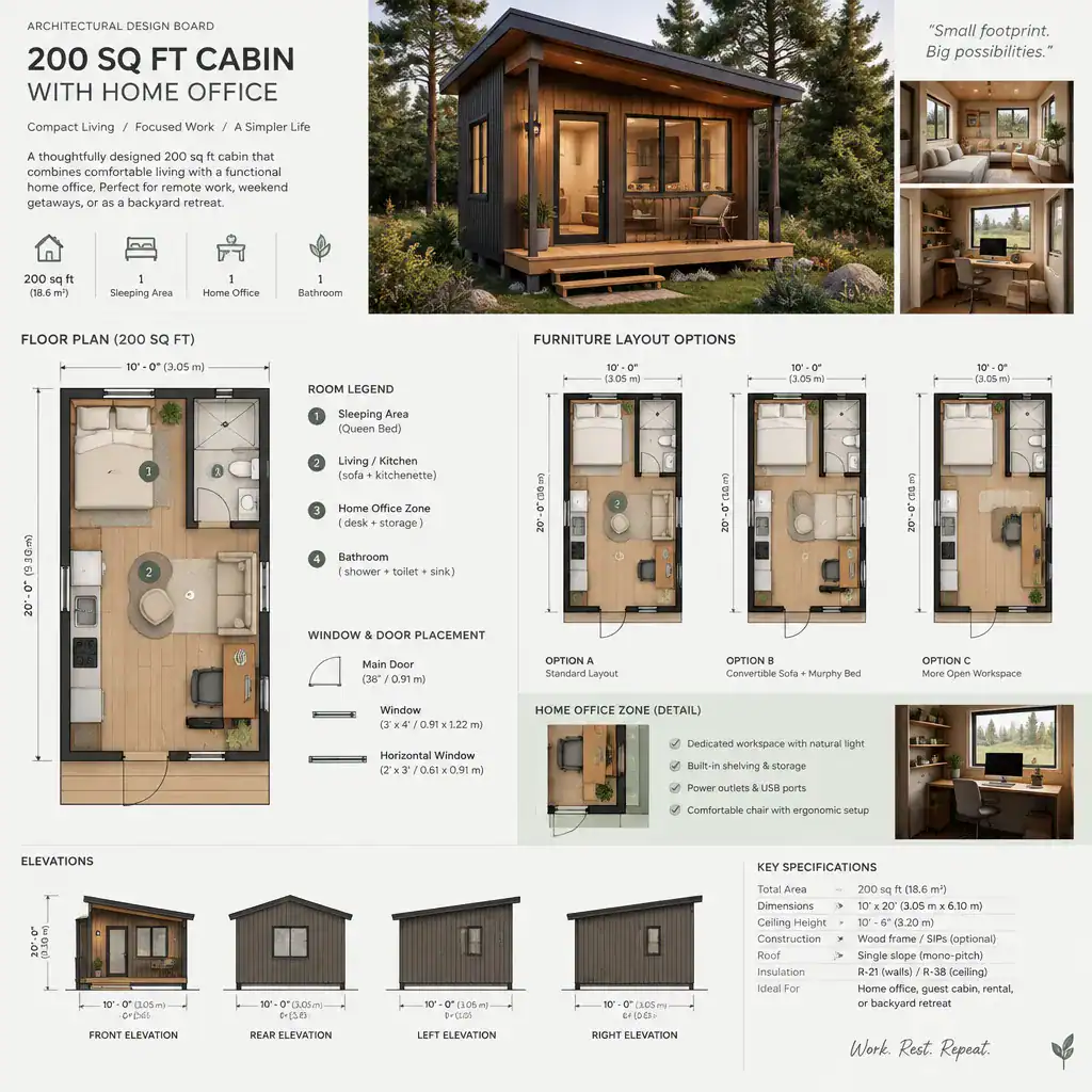 cabin plan review with home office layout options