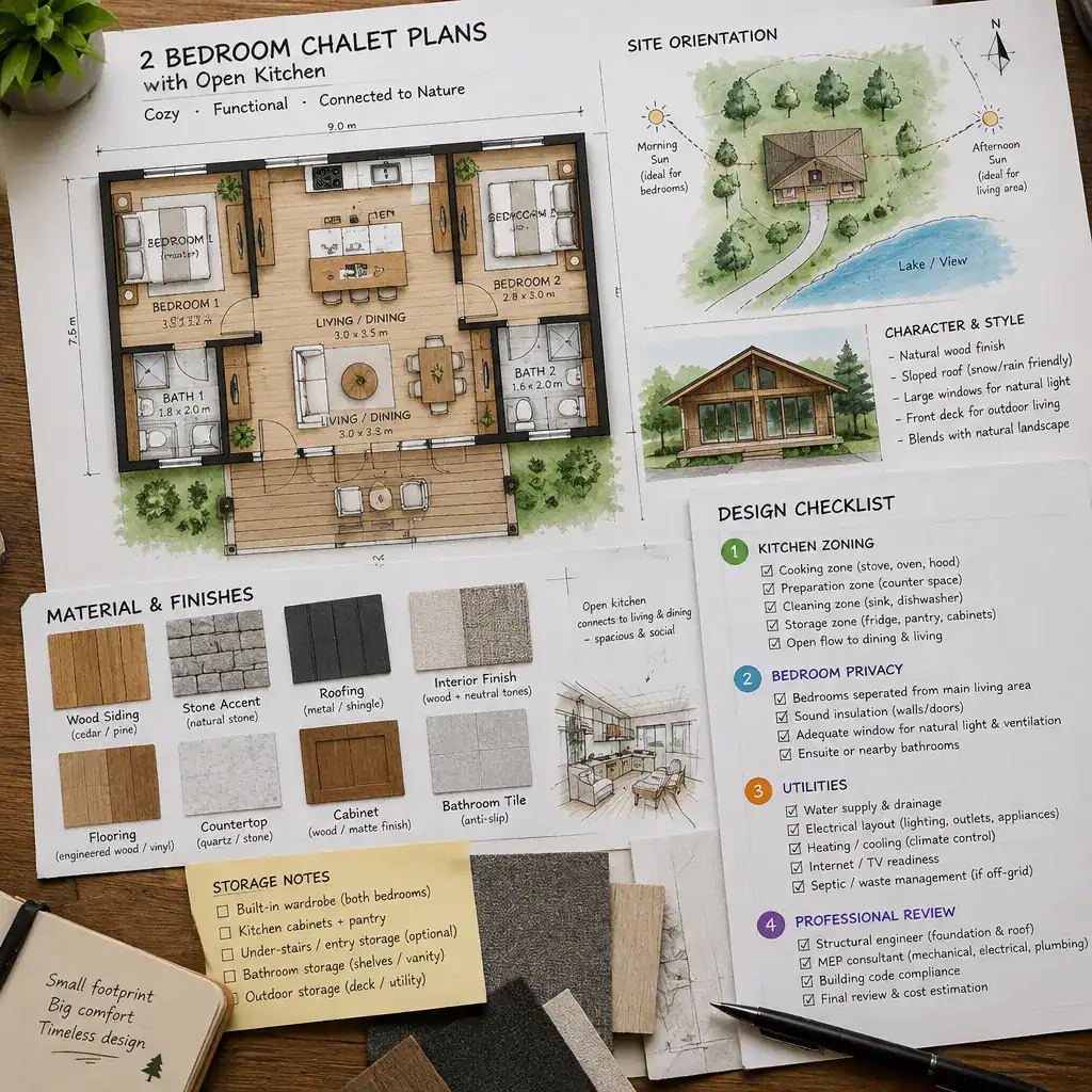 Chalet plan checklist with layout and site planning notes