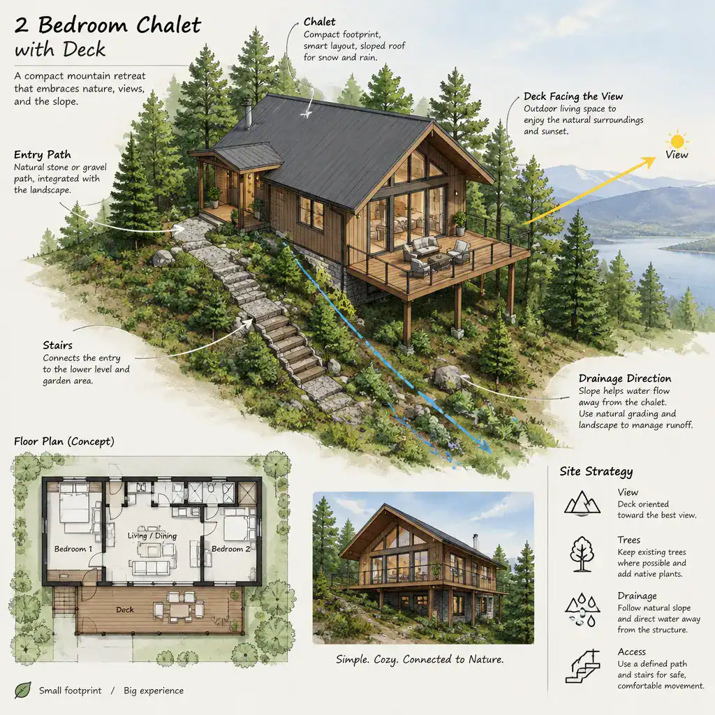 Chalet site layout showing deck orientation and entry access