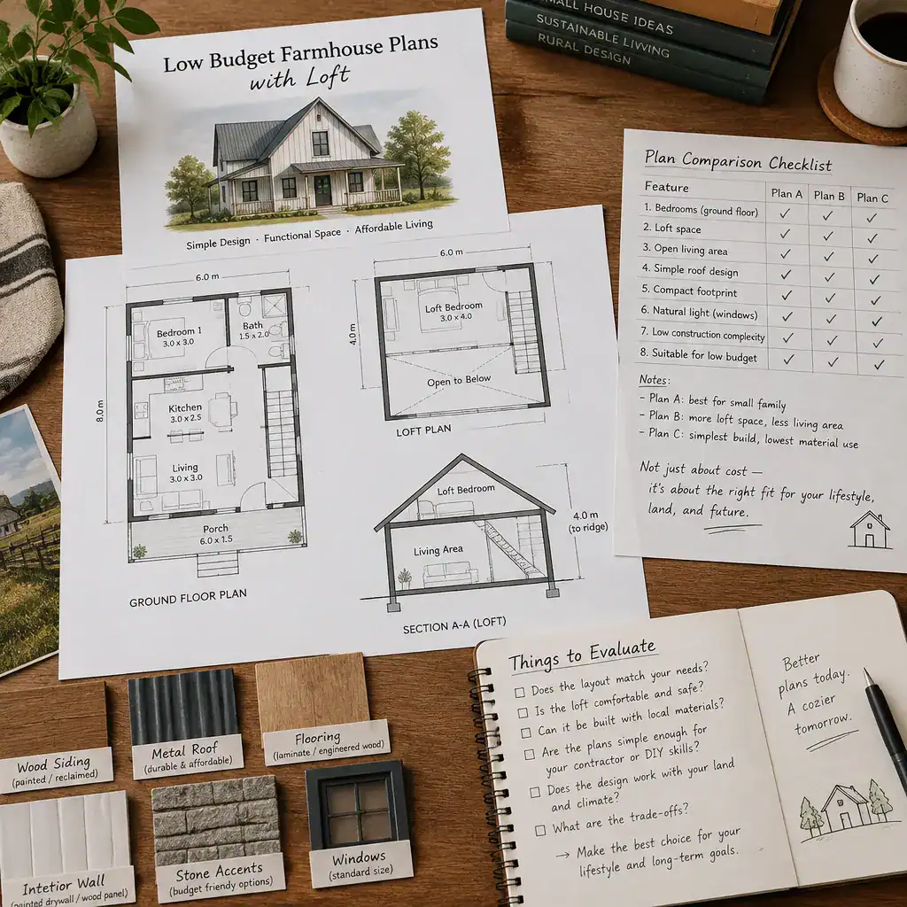 Checklist for comparing affordable farmhouse plans with lofts