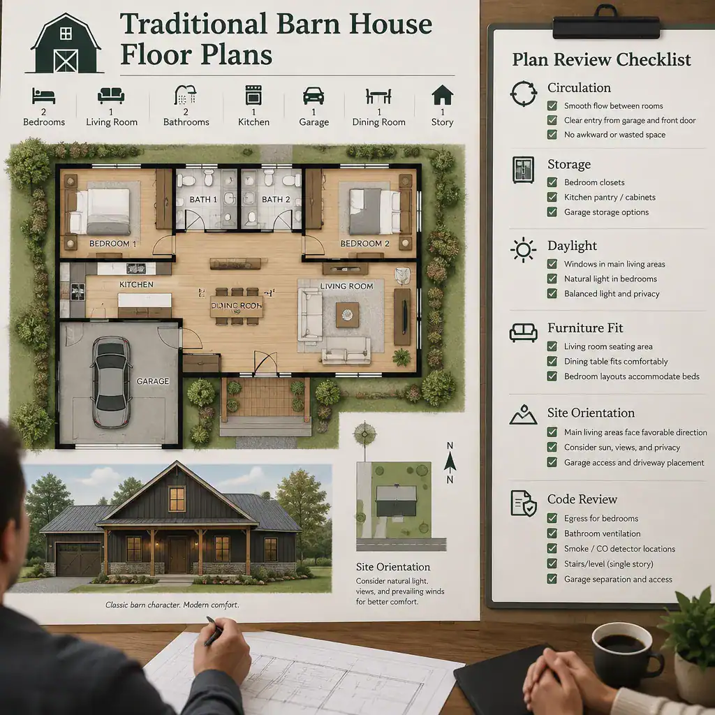 Checklist for evaluating a traditional barn house floor plan