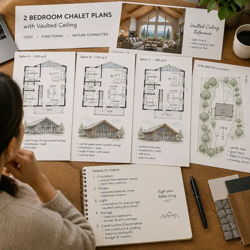 Comparing two-bedroom chalet plans with a vaulted ceiling