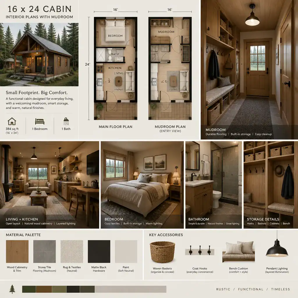 durable storage and finishes for cabin mudroom