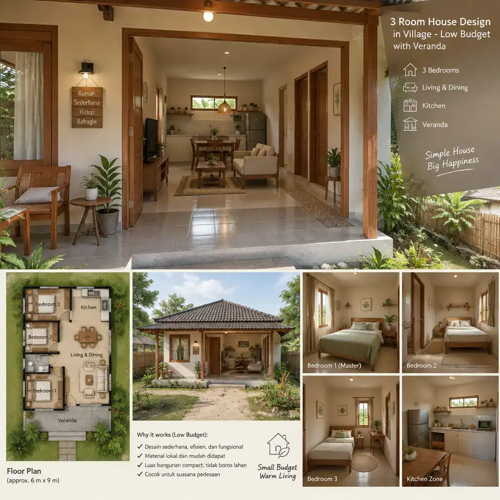 Functional compact villa interior connected to a veranda