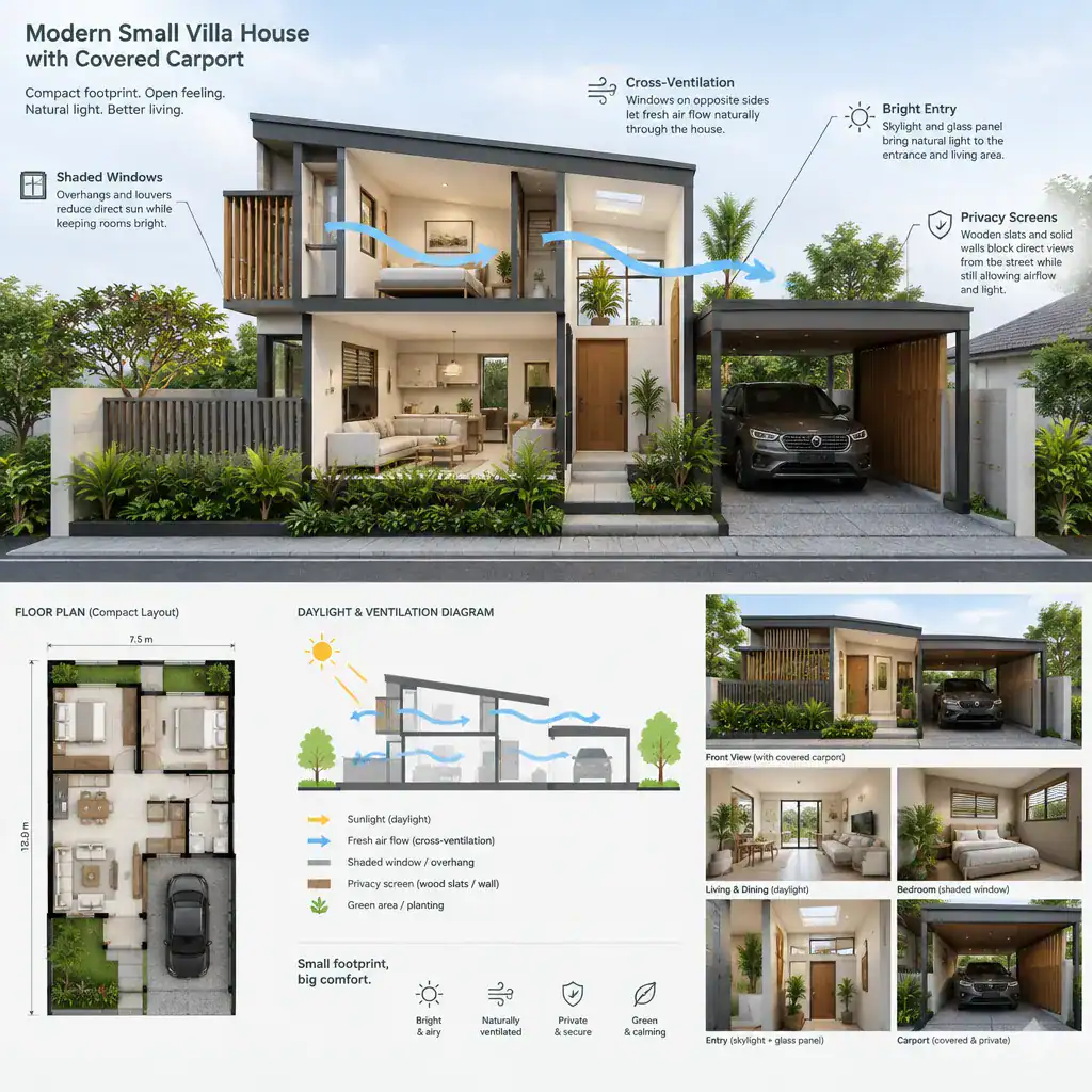 Light and privacy strategies for a compact modern villa