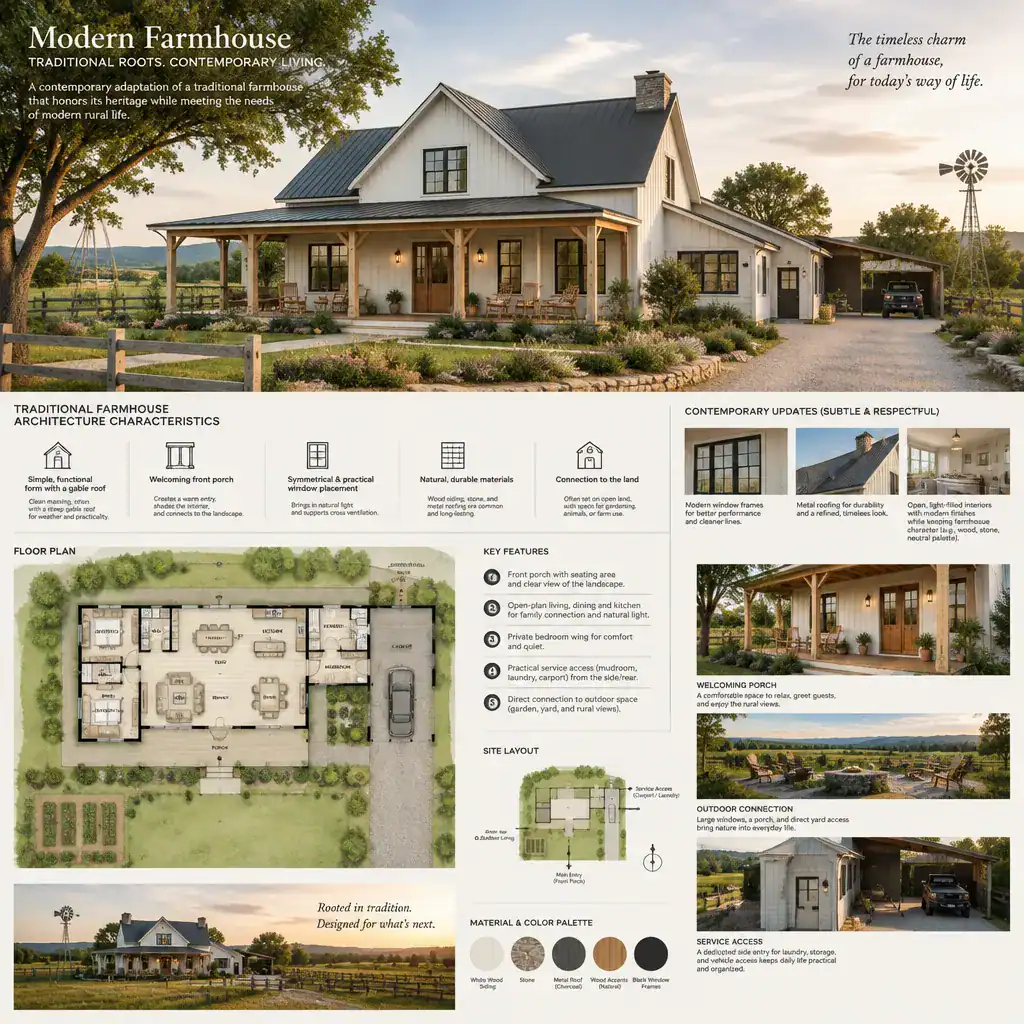 Modern farmhouse adaptation connected to its rural landscape