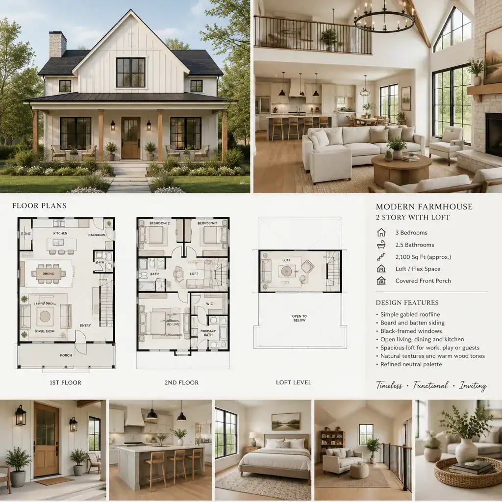 Modern farmhouse exterior and coordinated interior design