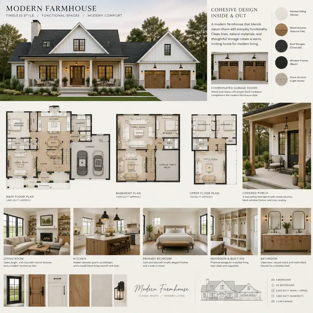 Modern farmhouse interior and exterior style details