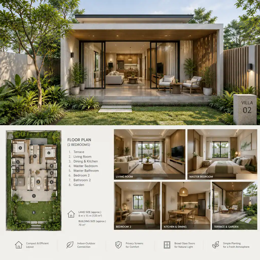 Modern villa with a compact outdoor terrace