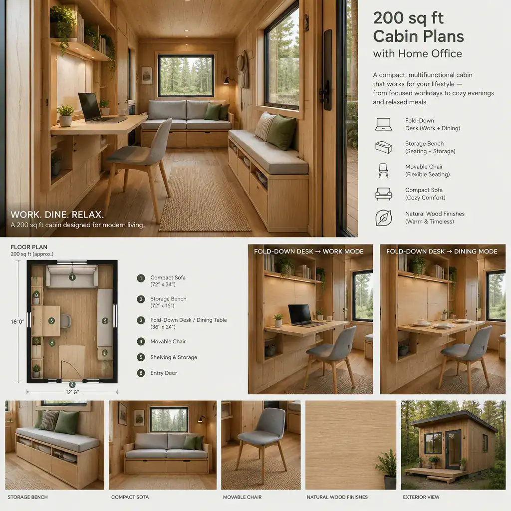 multifunctional cabin interior with fold-down desk