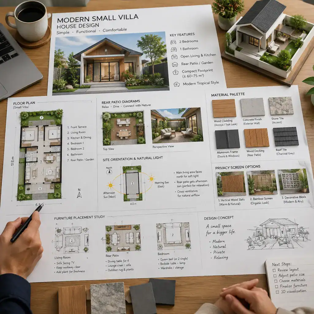 Planning a small modern villa with a rear patio