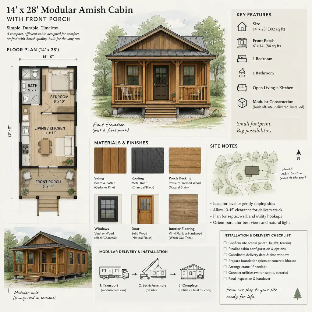 planning checklist for a modular cabin with porch
