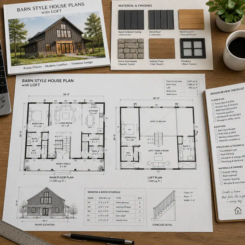 Planning checklist for selecting a barn style house plan with loft