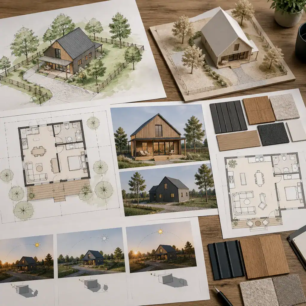 Planning materials for a small barn house design