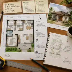 3 Room House Design in Village Low Budget